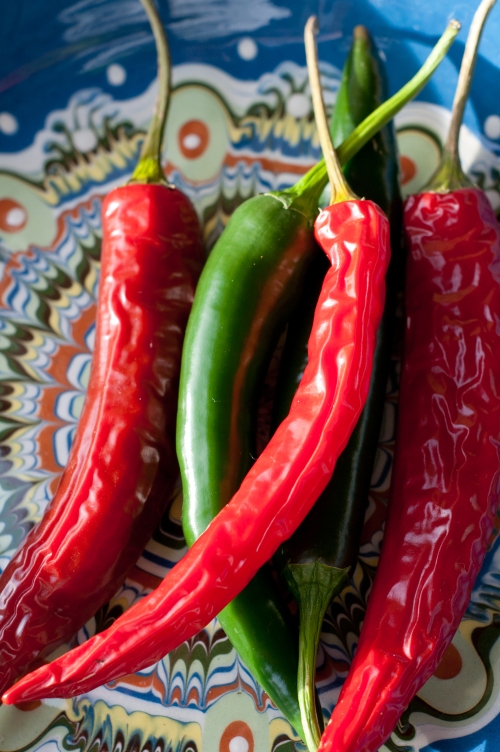 Green and red chillies